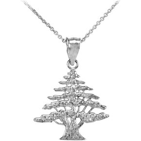 Polished 925 Sterling Silver Cedar Tree Charm Pendant Necklace