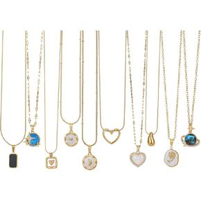 10 Piece/set Gold Plated Stainless Steel Necklace Set for Women Fashion Love Heart Moon Star Pendant Necklace Dainty Exquisite Chain Choker Necklace Jewelry