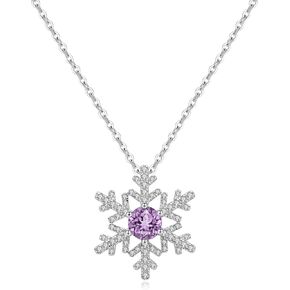 PurpleMoon Winter 18k White Gold Plated necklace Sterling Silver Pendant Birthstone Necklace Gemstone Anniversary Birthday Jewelry Christmas Gifts for Mom Her Wife
