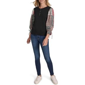 Nautica Women's Long Sleeve Henley Mixed Media Top