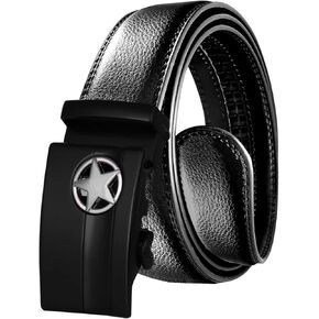 Men's Belt, Black Genuine Leather Dress Belt for Men with Automatic Buckle, Handmade Ratchet Belt Men, Trim to Fit