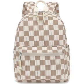 Corduroy Mini Backpack Purse Fashion Small Backpack Casual Daypack for Women Girls School Travel (Checkered Brown)