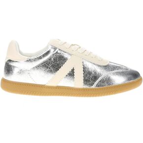 MIA Womens Klair Lace Up Metallic Sneakers Shoes Casual - Silver, White