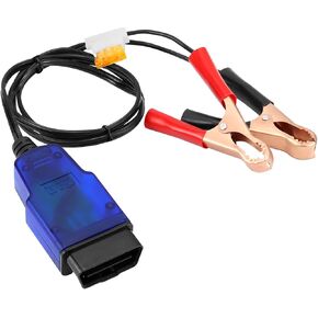 QWORK OBD2 Car Memory Saver Protection Connector, Automotive Battery ECU Power Off Protection Tool with Dual Digital Display, 1.3m Silicone Cable, Reverse Connection & Over Current Protection