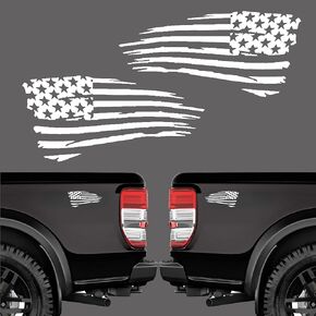 Distressed Tattered American Flag Sticker Vinyl Decal US Flag Sticker for Car Truck Window Bumper Laptop Set of 2 (Black)
