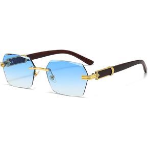 Womens Fashion Rimless Rectangle Sunglasses Mens Frameless Square Glasses Gradient Tinted UV400 Lens