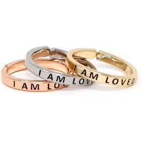 Inspirational Positive Message Engraved Thin Finger Opening Rings 3 In 1 Set -28 Different Phrases (I AM LOVED)