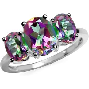 Silvershake 4.02ct. 3 Stone Oval Shape Mystic Fire Topaz 925 Sterling Silver Ring Size 7