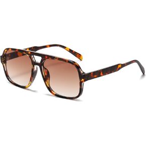 Long Keeper Vintage Pilot Square Sunglasses for Women Men Double Bridge Night Vision 70s Oversized Trendy Sun Glasses