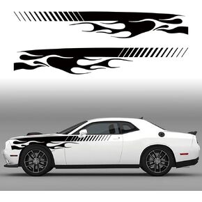 Flame Graphics Car Body Side Sticker Compatible with Challenger,Flame Racing Sports Decal Decoration Exterior Accessories (Black)