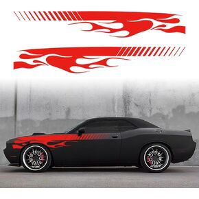 Flame Graphics Car Body Side Sticker Compatible with Challenger,Flame Racing Sports Decal Decoration Exterior Accessories (Black) in Saudi Arabia