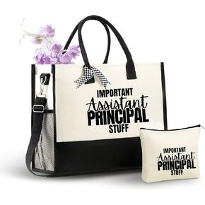 InnoBeta Assistant Principal Gifts for Women Canvas Tote Bag, Assistant Principal Gifts Tote with Top Zipper Closure and Shoulder Strap for Birthday, Mother's Day, Christmas