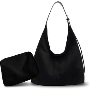 Suede Hobo Bag for Women Slouchy Purse Fashionable Brown Tote Handbag Office Shoulder Bags