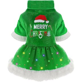 Dog Christmas Sweater Dress,Dog Christmas Outfit, Christmas Dog Clothes for Small Dogs Girl, Lightweight Velvet Puppy Dresses, Pet Cat Apparel