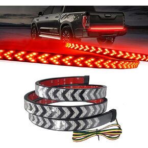 60in LED Tailgate Light Strip,Arrow LED Tailgate Light Bar Red Brake Running Light,Amber Sequential Turn Signal Light Double flash mode Tail Light Strip for Truck Pickup Trailer SUV RV Van Car
