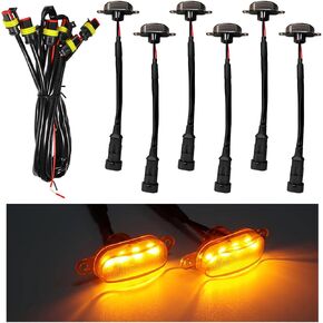 6PCS Car Grille Lights, Bright Amber LED Grill Lights with Wiring Harness, Waterproof Front Grill Trim Lamps, Vehicle Exterior Grille Lamps Compatible with F150 F250 F350 (Black+Yellow)