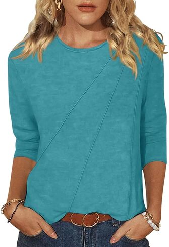 EADINVE Womens 3/4 Sleeve T-Shirts Casual Crew Neck Pleated Tops Basic Tees Loose Fit Tunic Pullover in Saudi Arabia