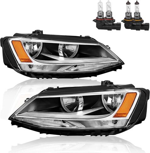 Headlights Assembly Replacement Compatible with 2011-2018 Volkswagen Jetta Halogen with Clear Lens Chrome Housing Amber Reflector Front Lamps Driver and Passenger Side (Set of 2) ‎ in Saudi Arabia