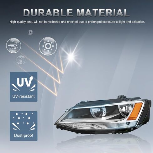Headlights Assembly Replacement Compatible with 2011-2018 Volkswagen Jetta Halogen with Clear Lens Chrome Housing Amber Reflector Front Lamps Driver and Passenger Side (Set of 2) ‎ in Saudi Arabia