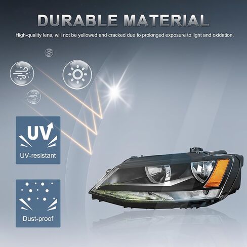 استبدال مجموعة المصابيح الأمامية متوافق مع 2011-2018 Volkswagen Jetta Halogen مع عدسة شفافة من الكروم ومبيت عاكس كهرماني ومصابيح أمامية للسائق وجانب الركاب (مجموعة من 2) in Kuwait