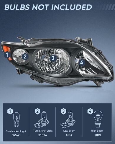 مجموعة المصابيح الأمامية Nilight متوافقة مع 2009 2010 Toyota Corolla XLE/LE/Base للمصابيح الأمامية البديلة باللون الأسود للسائق وجانب الركاب (لا تناسب S أو XRS Trim) in Kuwait