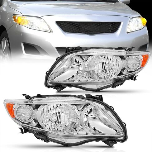 Nilight Headlight Assembly Compatible with 2009 2010 Toyota Corolla XLE/LE/Base Replacement Headlamp Black Housing Amber Reflector Driver and Passenger Side(Not fit S or XRS Trim) in Kuwait