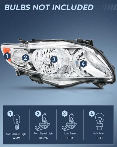 Nilight Headlight Assembly Compatible with 2009 2010 Toyota Corolla XLE/LE/Base Replacement Headlamp Black Housing Amber Reflector Driver and Passenger Side(Not fit S or XRS Trim) in Kuwait