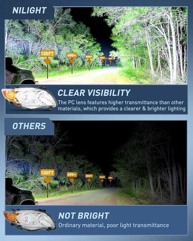 Nilight Headlight Assembly Compatible with 2009 2010 Toyota Corolla XLE/LE/Base Replacement Headlamp Black Housing Amber Reflector Driver and Passenger Side(Not fit S or XRS Trim) in Kuwait