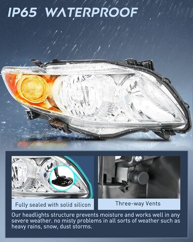 Nilight Headlight Assembly Compatible with 2009 2010 Toyota Corolla XLE/LE/Base Replacement Headlamp Black Housing Amber Reflector Driver and Passenger Side(Not fit S or XRS Trim) in Kuwait