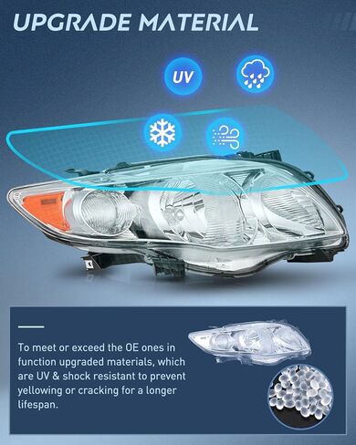 Nilight Headlight Assembly Compatible with 2009 2010 Toyota Corolla XLE/LE/Base Replacement Headlamp Black Housing Amber Reflector Driver and Passenger Side(Not fit S or XRS Trim) in Kuwait