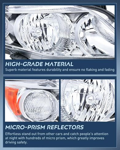 Nilight Headlight Assembly Compatible with 2009 2010 Toyota Corolla XLE/LE/Base Replacement Headlamp Black Housing Amber Reflector Driver and Passenger Side(Not fit S or XRS Trim) in Kuwait