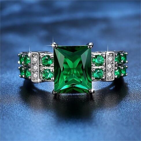 Classic Cubic Zirconia Green Simulated Emerald Cut Fashion CZ Square Cut Cocktail Wedding Statement Ring For Women White Gold Plated in Saudi Arabia