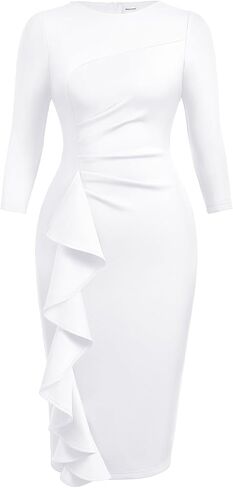 Memoriesea Women's Vintage Bodycon 3/4 Sleeve Work Church Knee Length Pencil Midi Dress in Kuwait
