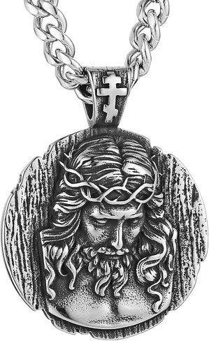 HZMAN Jesus Pendant Necklace for Men Retro Stainless Steel Medal Pendant Necklace Amulet Jewelry Gift in Saudi Arabia