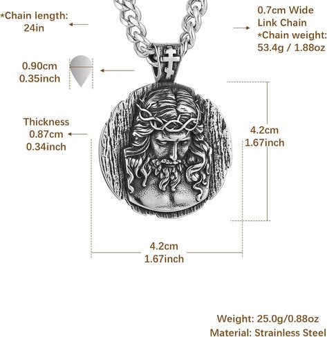 HZMAN Jesus Pendant Necklace for Men Retro Stainless Steel Medal Pendant Necklace Amulet Jewelry Gift in Saudi Arabia
