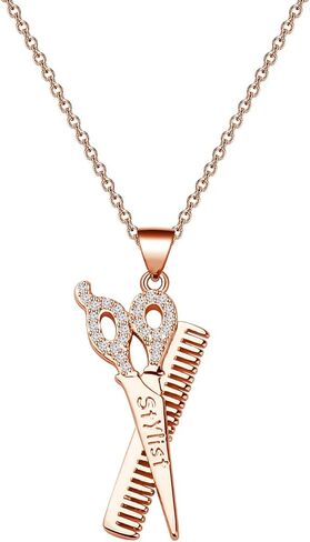 FUSTMW Hairstylist Gifts Scissor Necklace Comb Pendant Scissors Jewelry Stylist Cosmetology Hairdresser Gift in Kuwait