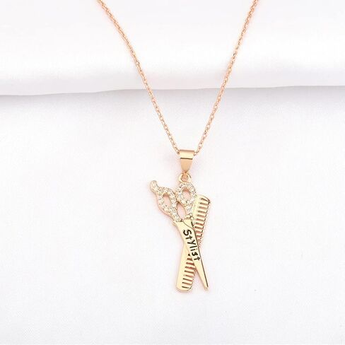 FUSTMW Hairstylist Gifts Scissor Necklace Comb Pendant Scissors Jewelry Stylist Cosmetology Hairdresser Gift in Kuwait