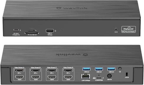 محطة إرساء WAVLINK USB C أو USB 3.0 شاشات مزدوجة، قاعدة Displaylink USB C مع شحن PD بقوة 100 واط لـ Thunderbolt 4/3، USB-C Windows/Mac/Chrome، MacBook M1/M2 (2HDMI، 2DP، 6USB، إيثرنت، صوت) in Saudi Arabia