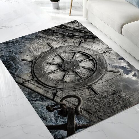 Large Area Rug Carpet Floor Washable Mats Rugs 5'x6' for Living Room Bedroom Home Decor Indoor Rugs Wheel Charts Anchor Navigation in Saudi Arabia