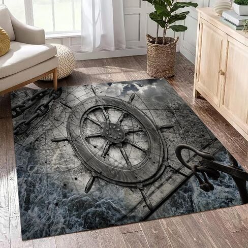 Large Area Rug Carpet Floor Washable Mats Rugs 5'x6' for Living Room Bedroom Home Decor Indoor Rugs Wheel Charts Anchor Navigation in Saudi Arabia