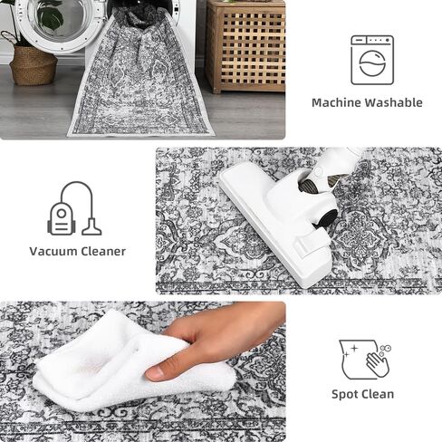 Large Area Rug 8x10 Washable Distressed Accent Rug Non Slip Stain Resistant Retro Floor Cover Ultra Thin Soft Foldable Vintage Floral Print Carpet for Living Room Nursery Home, Brown in Kuwait