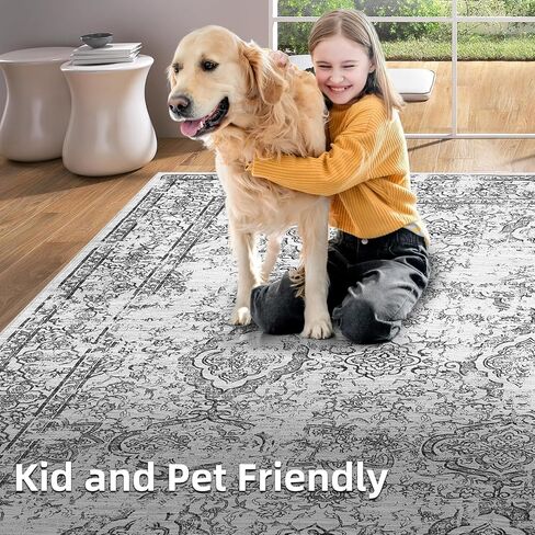 Large Area Rug 8x10 Washable Distressed Accent Rug Non Slip Stain Resistant Retro Floor Cover Ultra Thin Soft Foldable Vintage Floral Print Carpet for Living Room Nursery Home, Brown in Kuwait