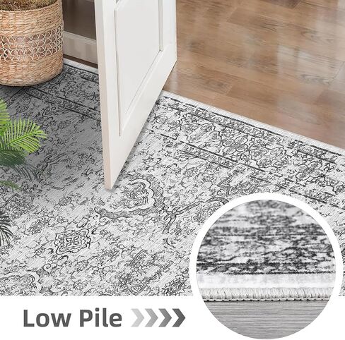 Large Area Rug 8x10 Washable Distressed Accent Rug Non Slip Stain Resistant Retro Floor Cover Ultra Thin Soft Foldable Vintage Floral Print Carpet for Living Room Nursery Home, Brown in Kuwait
