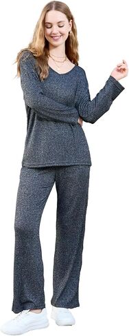 HEARTNICE Womens Ribbed Knit Pajamas Set Soft Lounge V Neck Pjs Casual Sleepwear 2 Piece Long Sleeve Outfits in Saudi Arabia
