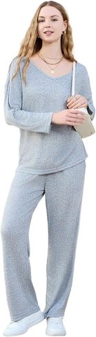 HEARTNICE Womens Ribbed Knit Pajamas Set Soft Lounge V Neck Pjs Casual Sleepwear 2 Piece Long Sleeve Outfits in Saudi Arabia