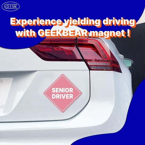 GEEKBEAR Senior Driver Car Sign - Sticker or Magnet & Color Options, Weather-Resistant - Diamond Shape 6.8 x 6.8 in (Yellow, 2 Pack, See-Through Sticker) in Saudi Arabia
