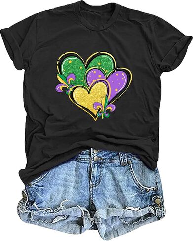 Mardi Gras Shirts Women Fat Tuesday Shirt Mask Fleur De Lis Graphic Tee Mardi Gras Outfit Gifts Holiday Tops in Saudi Arabia