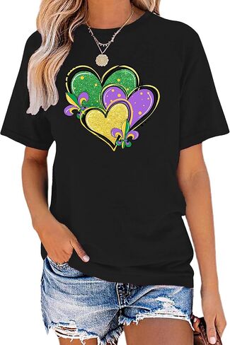 Mardi Gras Shirts Women Fat Tuesday Shirt Mask Fleur De Lis Graphic Tee Mardi Gras Outfit Gifts Holiday Tops in Saudi Arabia
