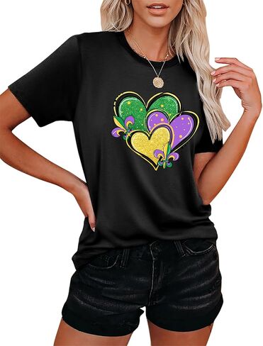 Mardi Gras Shirts Women Fat Tuesday Shirt Mask Fleur De Lis Graphic Tee Mardi Gras Outfit Gifts Holiday Tops in Saudi Arabia