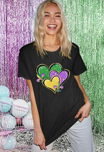 Mardi Gras Shirts Women Fat Tuesday Shirt Mask Fleur De Lis Graphic Tee Mardi Gras Outfit Gifts Holiday Tops in Saudi Arabia